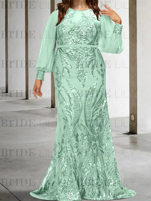 Mint Green plus size sequin damask mother of the bride mermaid gown