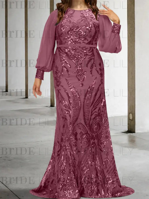 Mulberry plus size sequin damask mother of the bride mermaid gown