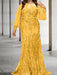 Mustard Yellow plus size sequin damask mother of the bride mermaid gown