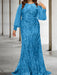 Ocean Blue plus size sequin damask mother of the bride mermaid gown