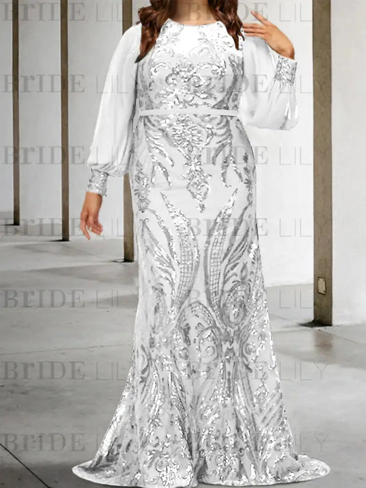 Off White plus size sequin damask mother of the bride mermaid gown