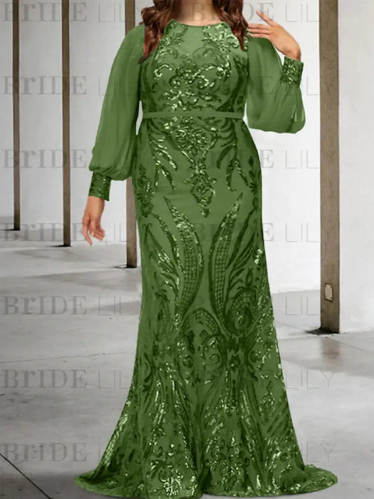 Olive Green plus size sequin damask mother of the bride mermaid gown