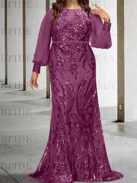 Orchid plus size sequin damask mother of the bride mermaid gown