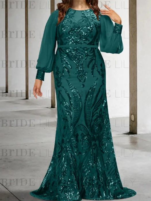Peacock plus size sequin damask mother of the bride mermaid gown