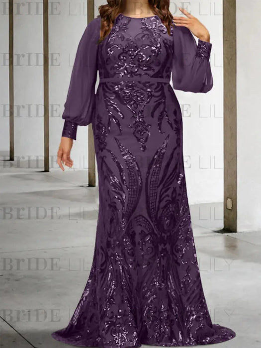 Plum plus size sequin damask mother of the bride mermaid gown