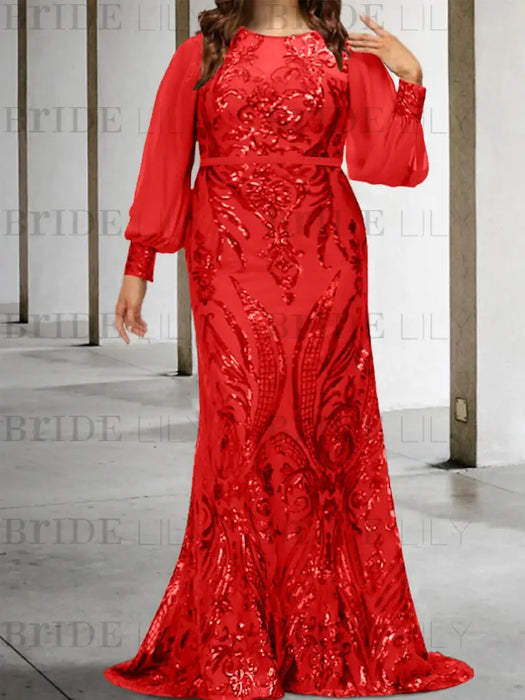 Red plus size sequin damask mother of the bride mermaid gown