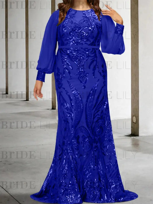 Royal Blue plus size sequin damask mother of the bride mermaid gown