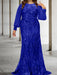 Royal Blue plus size sequin damask mother of the bride mermaid gown