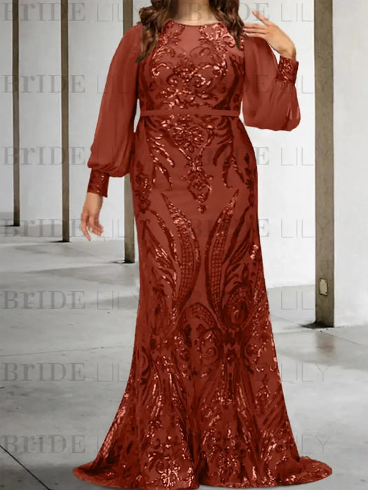 Rust plus size sequin damask mother of the bride mermaid gown