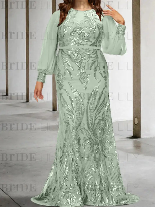 Sage plus size sequin damask mother of the bride mermaid gown