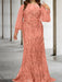 Salmon plus size sequin damask mother of the bride mermaid gown