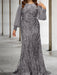 Silver Gray plus size sequin damask mother of the bride mermaid gown