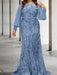 Steel Blue plus size sequin damask mother of the bride mermaid gown