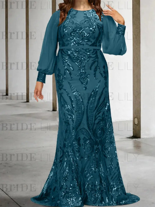 Teal plus size sequin damask mother of the bride mermaid gown