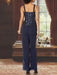 Back view of navy sequin lace camisole and chiffon trousers