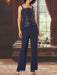 Navy sequin lace camisole with wide-leg chiffon trousers