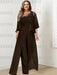 Plus size chocolate lace bodice jumpsuit with a cape jacket