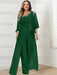 Dark Green plus size lace bodice mother of the bride jumpsuit with cape jacket