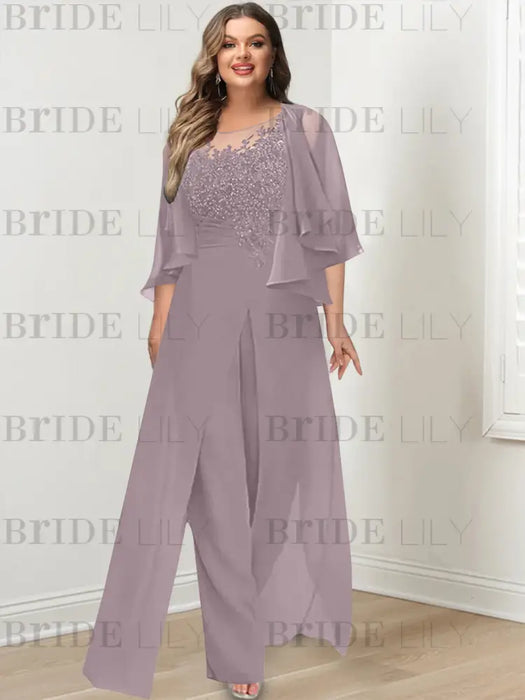 Dusk plus size lace bodice mother of the bride jumpsuit with cape jacket