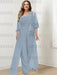 Dusty Blue plus size lace bodice mother of the bride jumpsuit with cape jacket