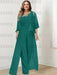 Emerald Green plus size lace bodice mother of the bride jumpsuit with cape jacket