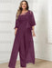 Grape plus size lace bodice mother of the bride jumpsuit with cape jacket
