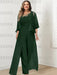 Green Black plus size lace bodice mother of the bride jumpsuit with cape jacket
