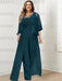 Ink Blue plus size lace bodice mother of the bride jumpsuit with cape jacket