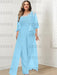 Light Blue plus size lace bodice mother of the bride jumpsuit with cape jacket