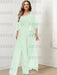Mist Blue plus size lace bodice mother of the bride jumpsuit with cape jacket