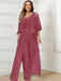 Mulberry plus size lace bodice mother of the bride jumpsuit with cape jacket