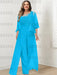 Ocean Blue plus size lace bodice mother of the bride jumpsuit with cape jacket