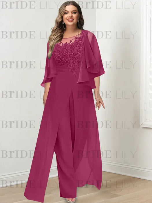 Orchid plus size lace bodice mother of the bride jumpsuit with cape jacket