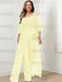 Plus size pale yellow lace bodice jumpsuit with a cape jacket