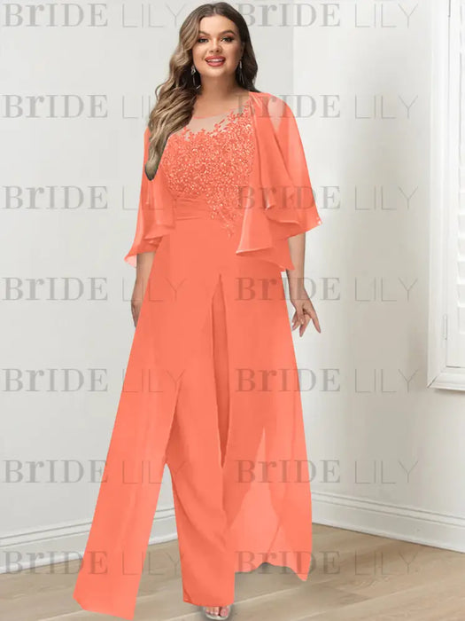 Papaya plus size lace bodice mother of the bride jumpsuit with cape jacket