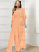 Plus size peach lace bodice jumpsuit with a chiffon cape jacket