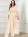 Pearl Pink plus size lace bodice mother of the bride jumpsuit with cape jacket