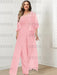 Plus size pink lace bodice jumpsuit with a chiffon cape jacket