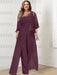 Plum plus size lace bodice mother of the bride jumpsuit with cape jacket