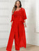 Red plus size lace bodice mother of the bride jumpsuit with cape jacket