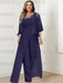 Regency plus size lace bodice mother of the bride jumpsuit with cape jacket