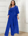 Royal Blue plus size lace bodice mother of the bride jumpsuit with cape jacket