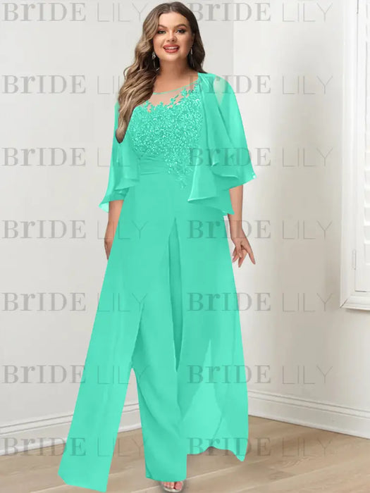 Spa plus size lace bodice mother of the bride jumpsuit with cape jacket
