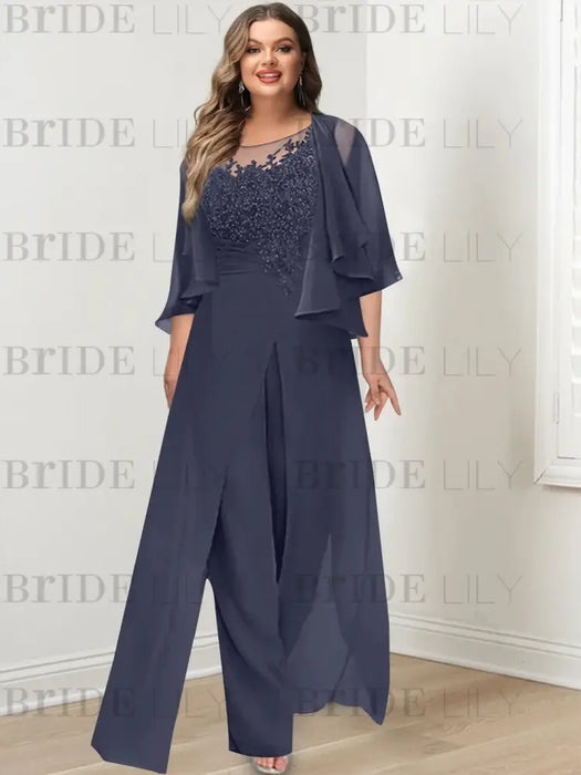 Stormy plus size lace bodice mother of the bride jumpsuit with cape jacket