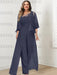 Stormy plus size lace bodice mother of the bride jumpsuit with cape jacket