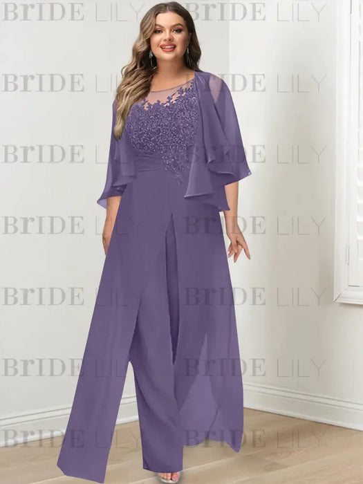 Tahiti plus size lace bodice mother of the bride jumpsuit with cape jacket