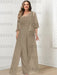 Taupe plus size lace bodice mother of the bride jumpsuit with cape jacket