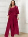Wine Red plus size lace bodice mother of the bride jumpsuit with cape jacket