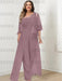 Wisteria plus size lace bodice mother of the bride jumpsuit with cape jacket