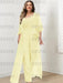 Yellow plus size lace bodice mother of the bride jumpsuit with cape jacket